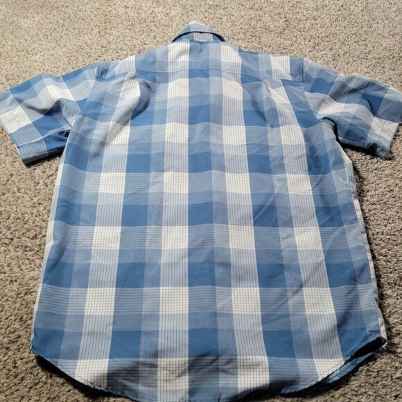Orvis Shirt Mens Large Blue Short Sleeve Button Up Polyester Hiking Camp Plaid - Picture 6 of 7